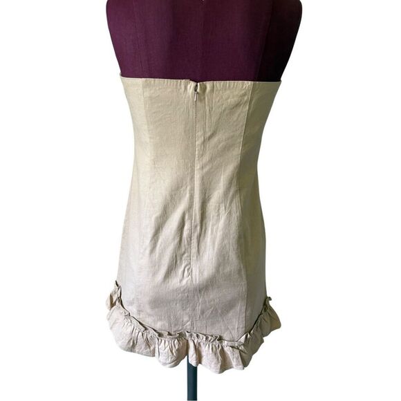 Lovers + Friends Revolve CURTIS MINI DRESS size M Strapless Mini Tan Linen Blend - Picture 5 of 13